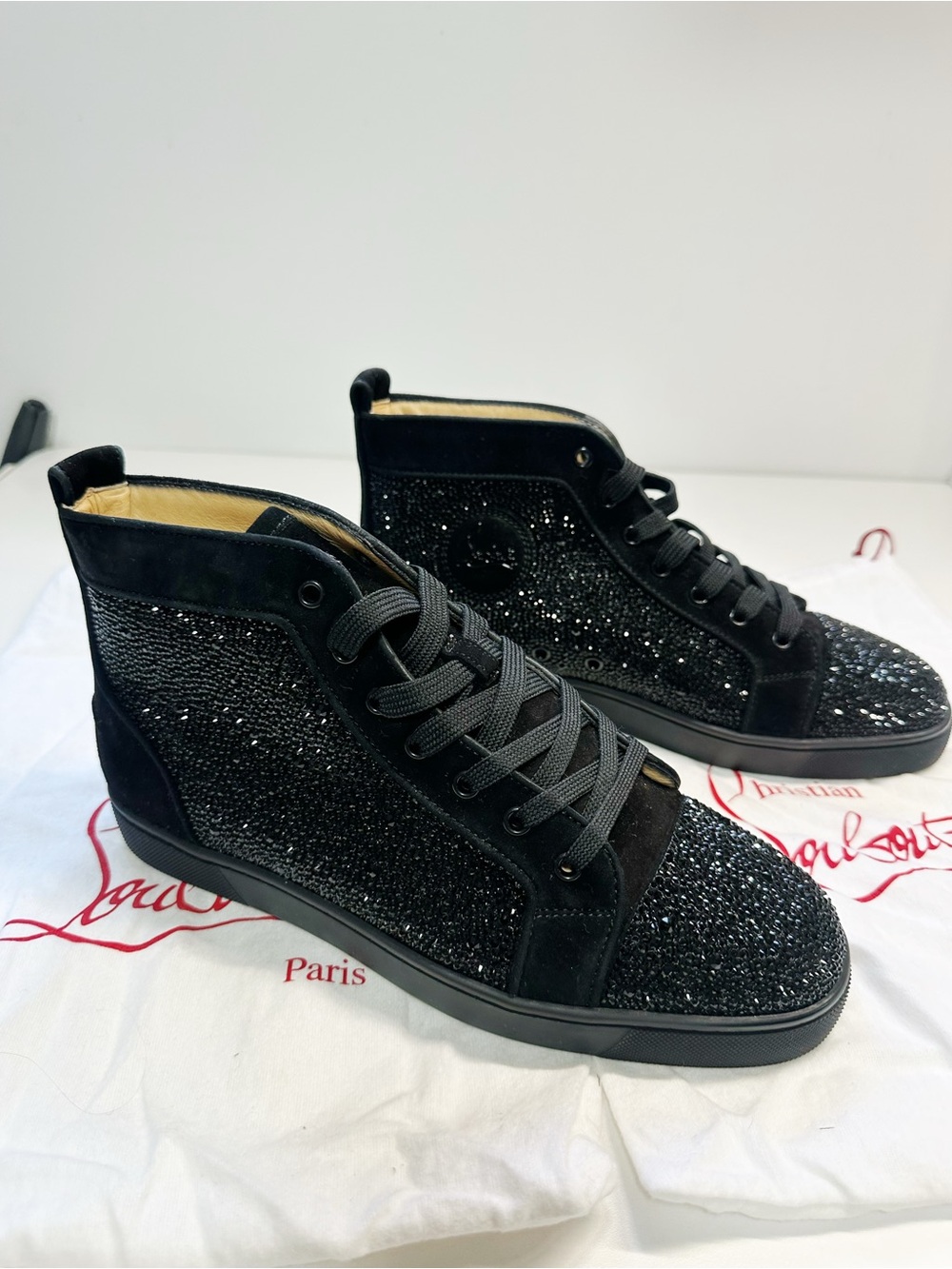 Christian Louboutin Black Glitter High-Top Sneakers Men EU 42.5